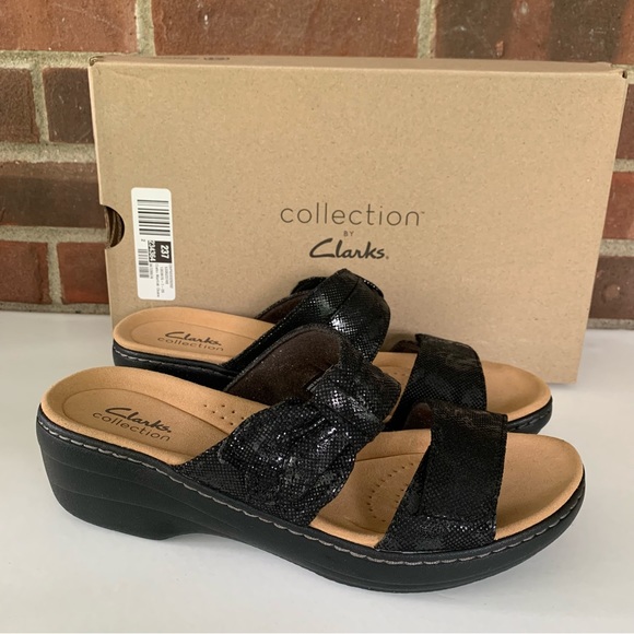 Clarks Shoes Clarks Womens Merliah Charm Black Slide Wedge Sandals Us 95 N Narrow Width